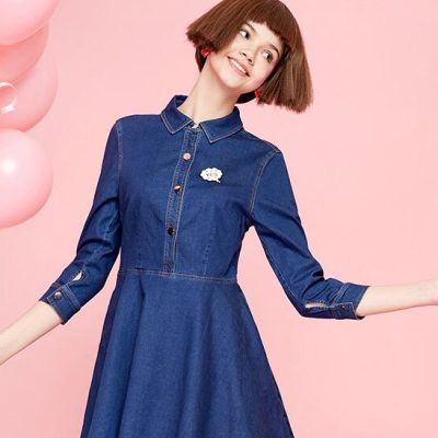 收腰牛仔连衣裙a字牛仔裙女学生短裙裙子