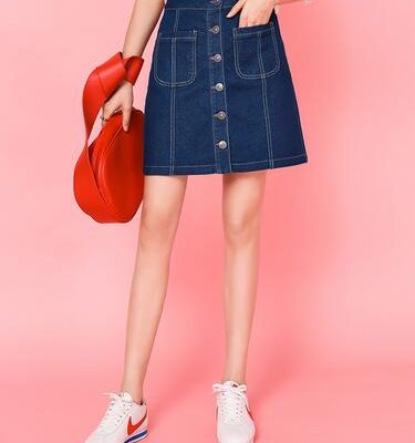 瘦高腰牛仔半身裙夏A字